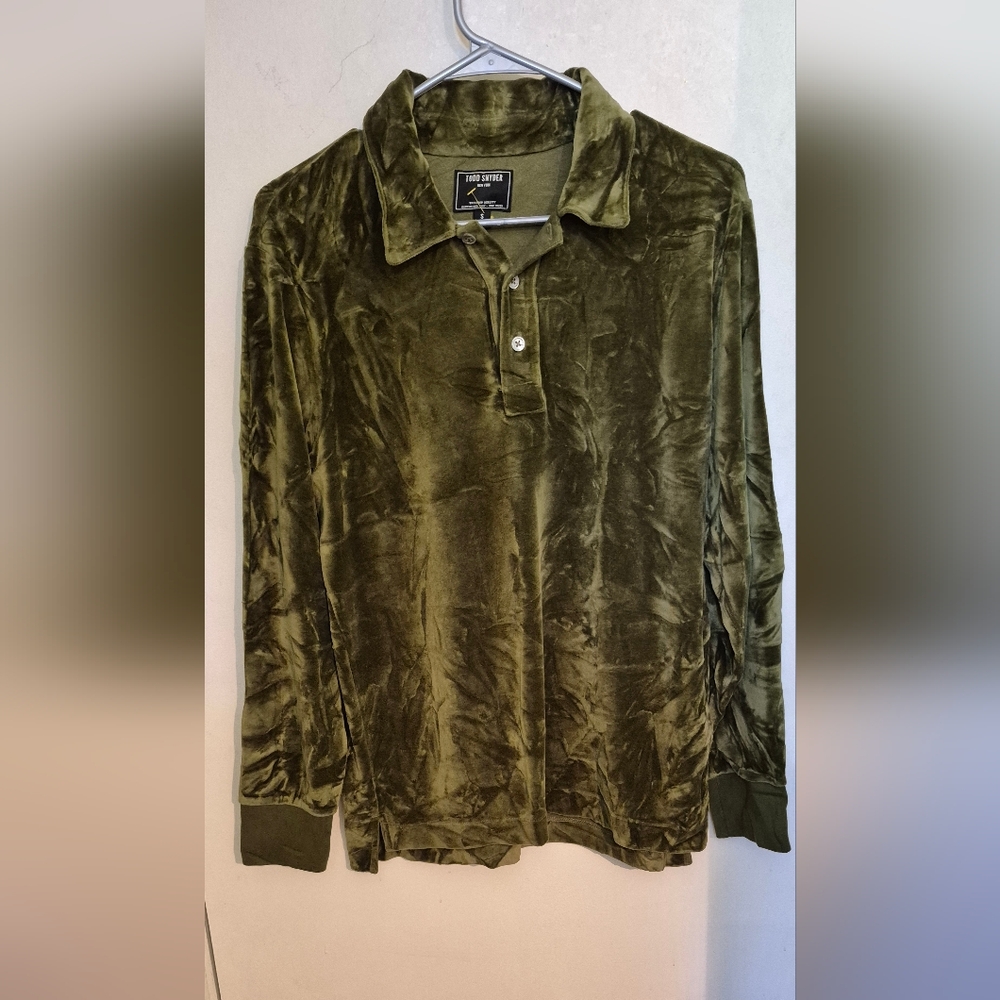 Todd Snyder  Green Velour Long Sleeve Polo Shirt SZ.S